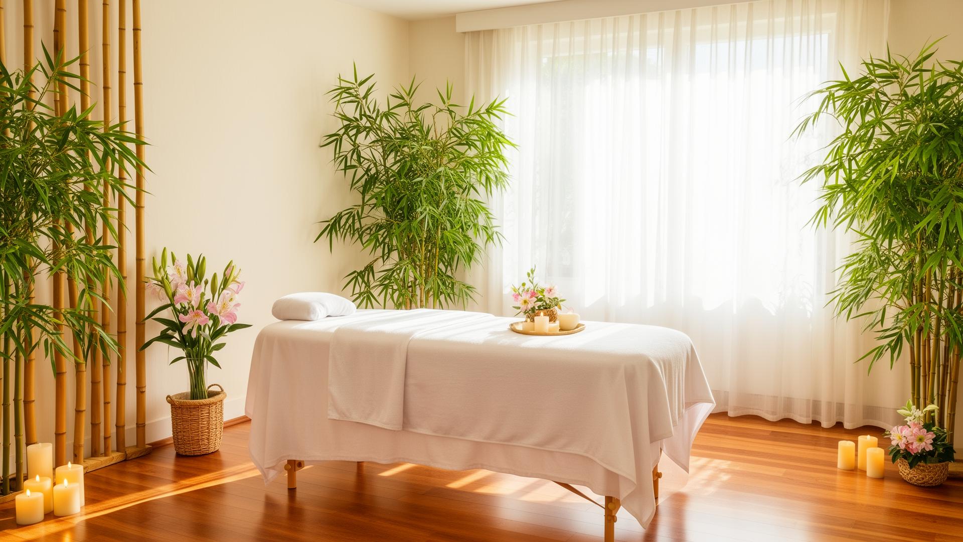 Bright and clean massage room at 7 Day Spa